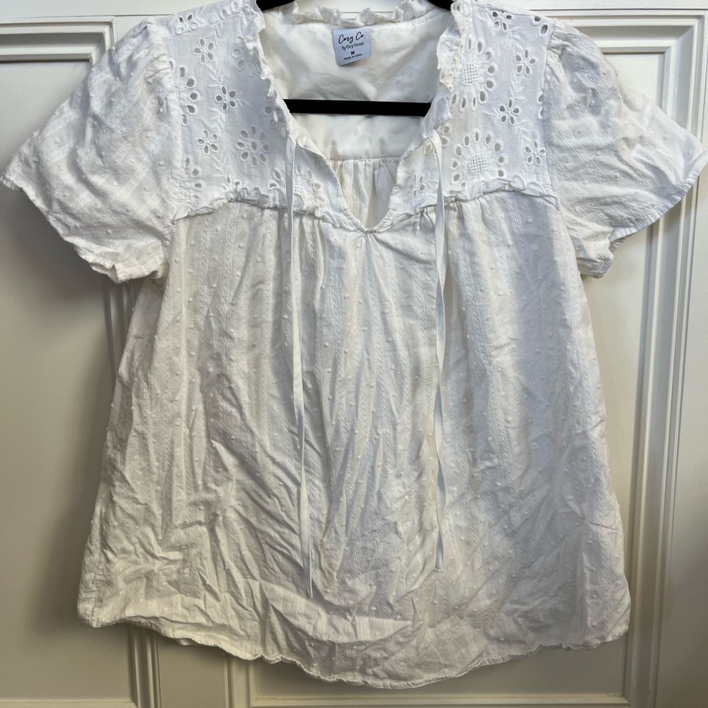 COZY CASUAL White Eyelet Lace Women Top